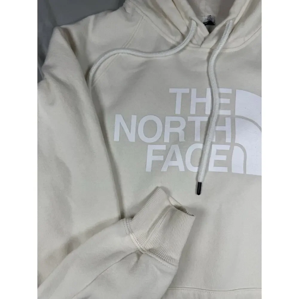 The North Face Hoodie Men’s Large Cream Pullover Sweatshirt Logo Fleece